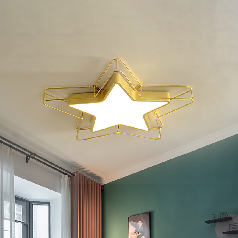 24.5"/28" Wide Five-Pointed Star Flush Mount Ceiling Light Nordic Metal Black/Gold Integrated LED Ceiling Mounted Fixture for Bedroom Clearhalo 'Ceiling Lights' 'Close To Ceiling Lights' 'Close to ceiling' 'Flush mount' Lighting' 153596