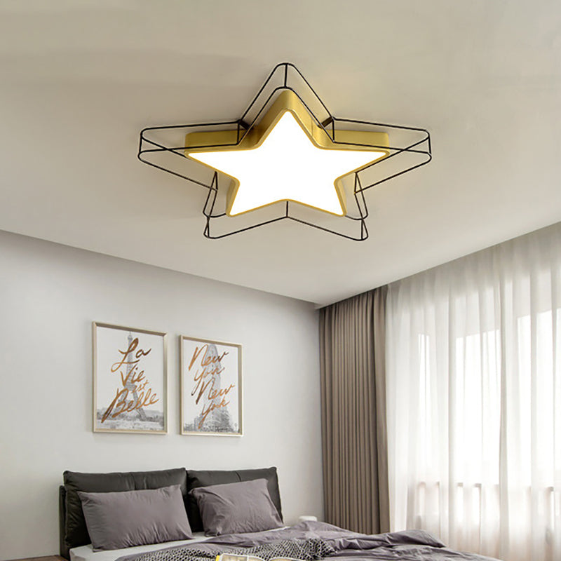 24.5"/28" Wide Five-Pointed Star Flush Mount Ceiling Light Nordic Metal Black/Gold Integrated LED Ceiling Mounted Fixture for Bedroom Black Clearhalo 'Ceiling Lights' 'Close To Ceiling Lights' 'Close to ceiling' 'Flush mount' Lighting' 153598