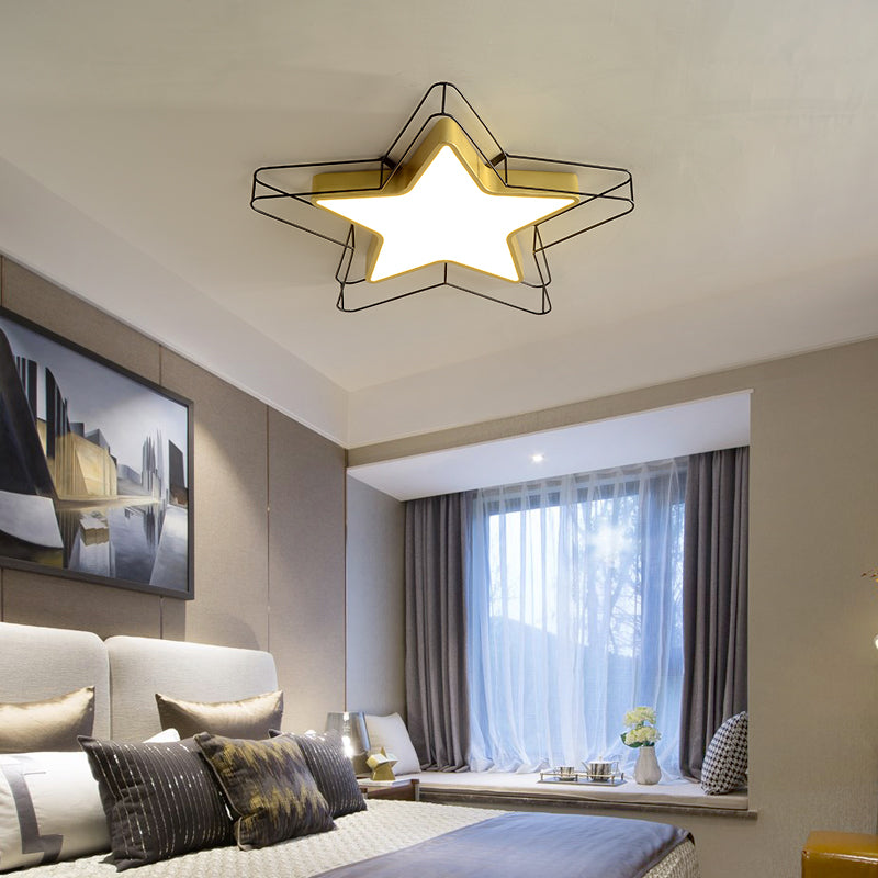 24.5"/28" Wide Five-Pointed Star Flush Mount Ceiling Light Nordic Metal Black/Gold Integrated LED Ceiling Mounted Fixture for Bedroom Clearhalo 'Ceiling Lights' 'Close To Ceiling Lights' 'Close to ceiling' 'Flush mount' Lighting' 153599