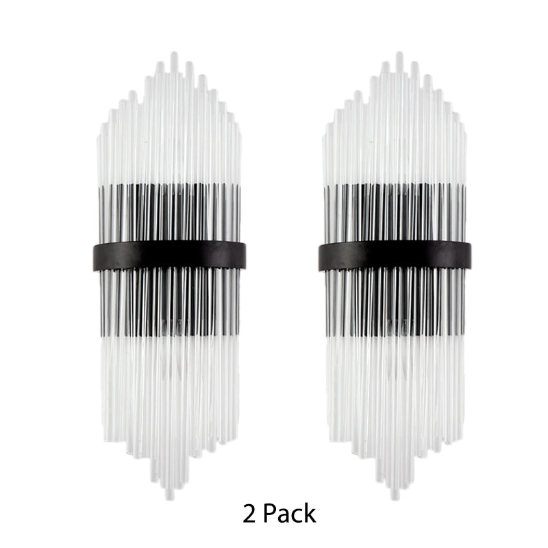 Clear Crystal Prism Wall Mounted Light Modern 2-Head Sconce Light with Metal Square Backplate in Black, 1/2-Pack Clearhalo 'Modern wall lights' 'Modern' 'Wall Lamps & Sconces' 'Wall Lights' Lighting' 153608