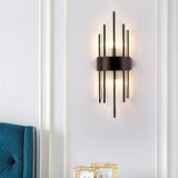 1/2-Light Metal Wall Light Modernism Black Finish Linear Sconce Light with Clear Prism Crystal for Living Room Clearhalo 'Modern wall lights' 'Modern' 'Wall Lamps & Sconces' 'Wall Lights' Lighting' 153610