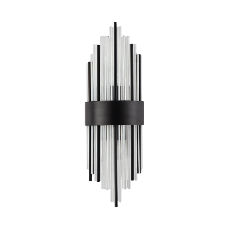 1/2-Light Metal Wall Light Modernism Black Finish Linear Sconce Light with Clear Prism Crystal for Living Room Clearhalo 'Modern wall lights' 'Modern' 'Wall Lamps & Sconces' 'Wall Lights' Lighting' 153611