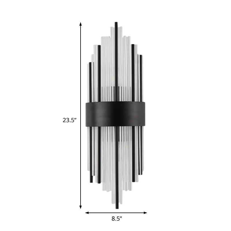 1/2-Light Metal Wall Light Modernism Black Finish Linear Sconce Light with Clear Prism Crystal for Living Room Clearhalo 'Modern wall lights' 'Modern' 'Wall Lamps & Sconces' 'Wall Lights' Lighting' 153612