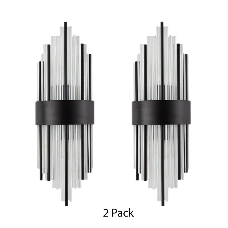 1/2-Light Metal Wall Light Modernism Black Finish Linear Sconce Light with Clear Prism Crystal for Living Room Clearhalo 'Modern wall lights' 'Modern' 'Wall Lamps & Sconces' 'Wall Lights' Lighting' 153613