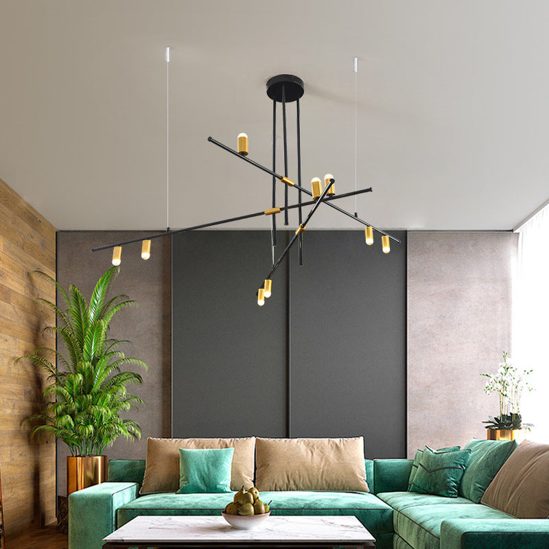 Metal Rectilinear Chandelier Light Modern 3/4/9 Lights Black Hanging Ceiling Light Fixture 9 Black Clearhalo 'Ceiling Lights' 'Chandeliers' 'Modern Chandeliers' 'Modern' Lighting' 153622