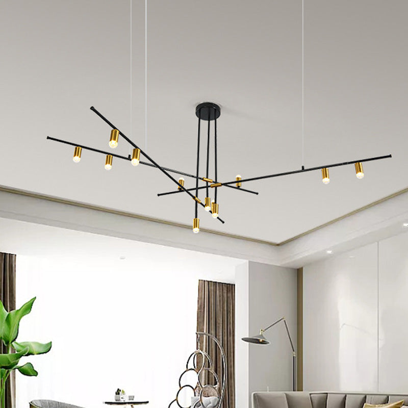 Metal Rectilinear Chandelier Light Modern 3/4/9 Lights Black Hanging Ceiling Light Fixture 12 Black Clearhalo 'Ceiling Lights' 'Chandeliers' 'Modern Chandeliers' 'Modern' Lighting' 153626