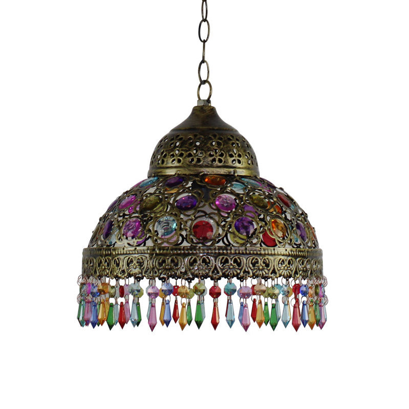 Bohemia Dome Shade Pendant Lighting Metal 1 Bulb Aged Brass/Rust Hanging Lamp with Crystal Bead for Restaurant Clearhalo 'Ceiling Lights' 'Modern Pendants' 'Modern' 'Pendant Lights' 'Pendants' Lighting' 153643