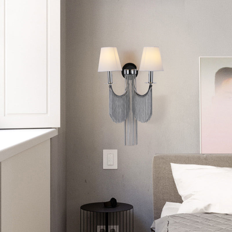 Plastic Cone Shade Wall Lamp Sconce Modernist 2 Lights Sconce Light with Aluminum Tassel in Black/Silver Clearhalo 'Modern wall lights' 'Modern' 'Wall Lamps & Sconces' 'Wall Lights' Lighting' 153645