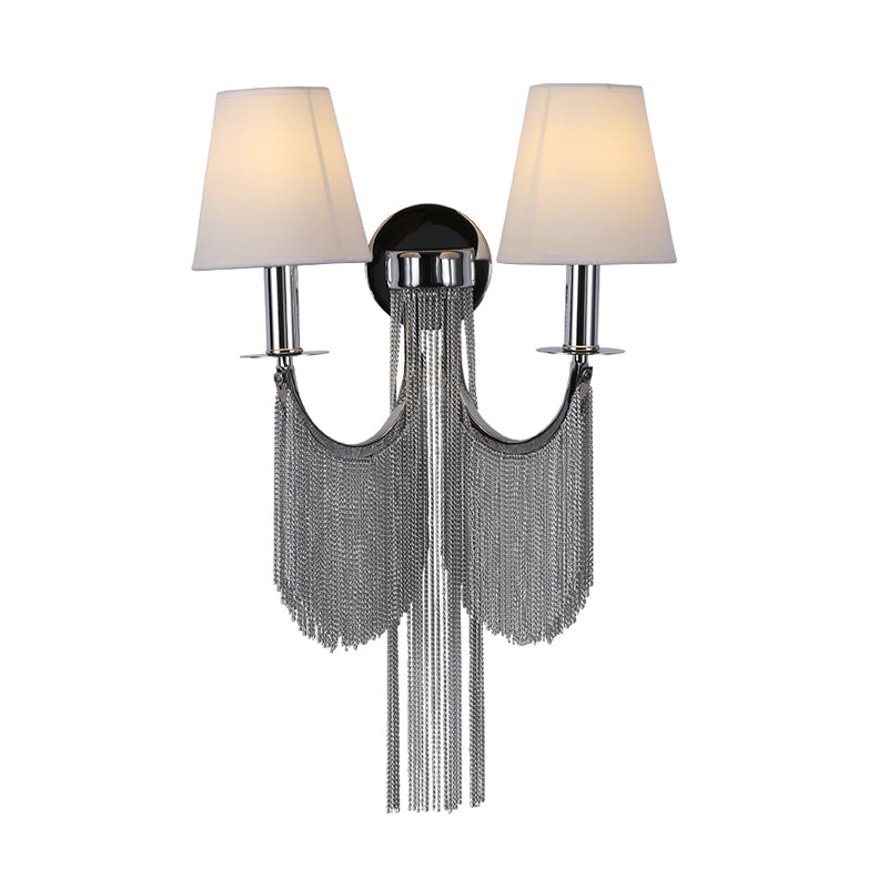 Plastic Cone Shade Wall Lamp Sconce Modernist 2 Lights Sconce Light with Aluminum Tassel in Black/Silver Clearhalo 'Modern wall lights' 'Modern' 'Wall Lamps & Sconces' 'Wall Lights' Lighting' 153646