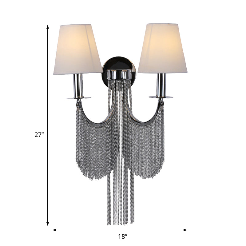 Plastic Cone Shade Wall Lamp Sconce Modernist 2 Lights Sconce Light with Aluminum Tassel in Black/Silver Clearhalo 'Modern wall lights' 'Modern' 'Wall Lamps & Sconces' 'Wall Lights' Lighting' 153647