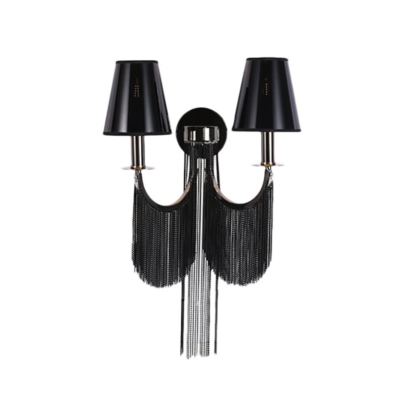 Plastic Cone Shade Wall Lamp Sconce Modernist 2 Lights Sconce Light with Aluminum Tassel in Black/Silver Clearhalo 'Modern wall lights' 'Modern' 'Wall Lamps & Sconces' 'Wall Lights' Lighting' 153650