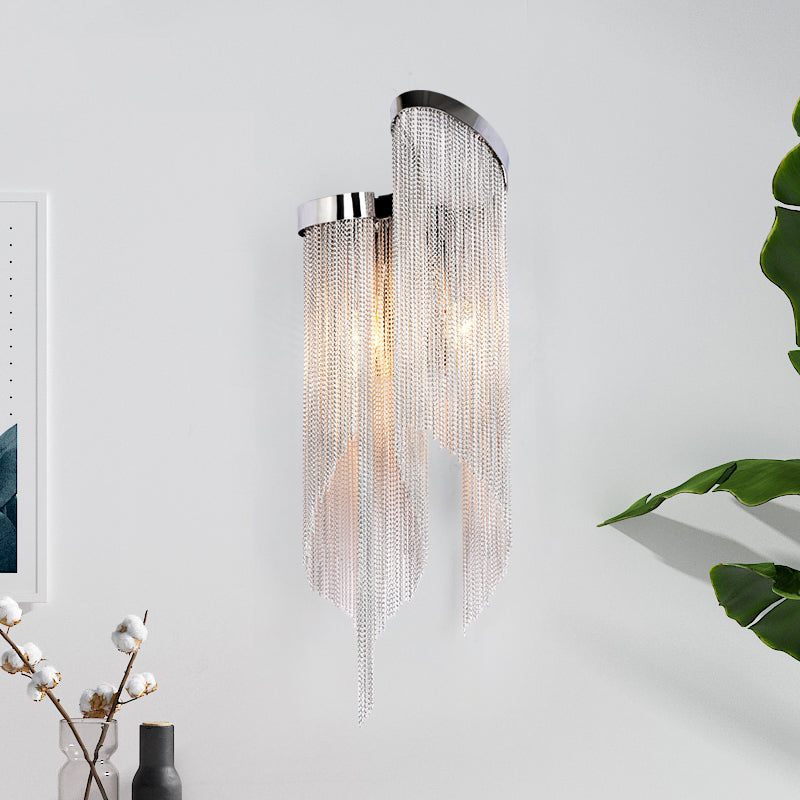 Aluminum Tassel Wall Mounted Light Modernist 2 Lights Sconce Light in Gold/Silver for Living Room Clearhalo 'Modern wall lights' 'Modern' 'Wall Lamps & Sconces' 'Wall Lights' Lighting' 153664