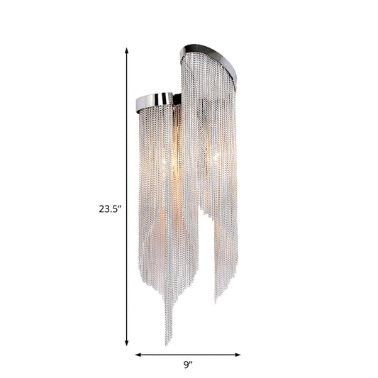 Aluminum Tassel Wall Mounted Light Modernist 2 Lights Sconce Light in Gold/Silver for Living Room Clearhalo 'Modern wall lights' 'Modern' 'Wall Lamps & Sconces' 'Wall Lights' Lighting' 153666