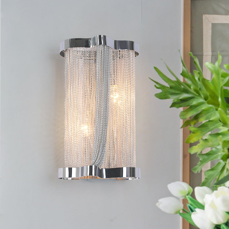 2 Lights Tassel Sconce Wall Light Vintage Aluminum Wall Lamp with Cylinder Shade in Gold/Silver Clearhalo 'Modern wall lights' 'Modern' 'Wall Lamps & Sconces' 'Wall Lights' Lighting' 153687