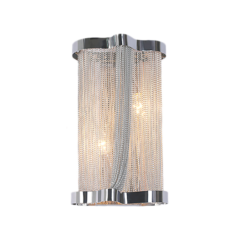 2 Lights Tassel Sconce Wall Light Vintage Aluminum Wall Lamp with Cylinder Shade in Gold/Silver Clearhalo 'Modern wall lights' 'Modern' 'Wall Lamps & Sconces' 'Wall Lights' Lighting' 153688