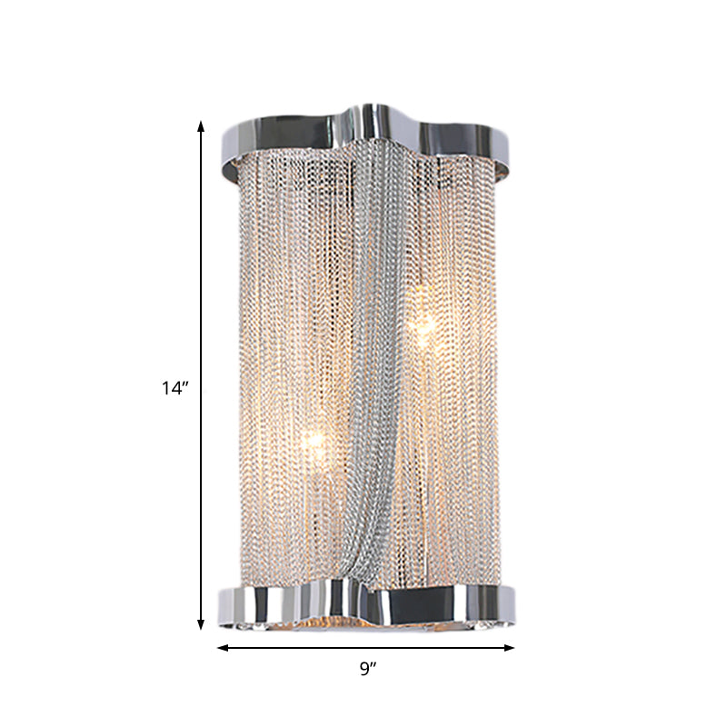 2 Lights Tassel Sconce Wall Light Vintage Aluminum Wall Lamp with Cylinder Shade in Gold/Silver Clearhalo 'Modern wall lights' 'Modern' 'Wall Lamps & Sconces' 'Wall Lights' Lighting' 153689