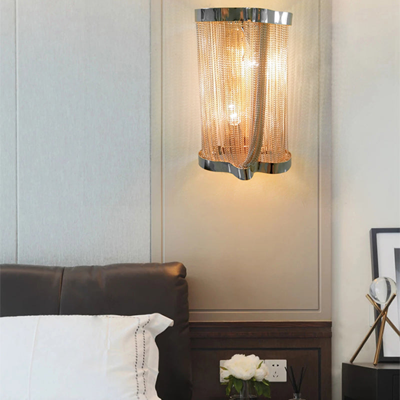 2 Lights Tassel Sconce Wall Light Vintage Aluminum Wall Lamp with Cylinder Shade in Gold/Silver Clearhalo 'Modern wall lights' 'Modern' 'Wall Lamps & Sconces' 'Wall Lights' Lighting' 153691