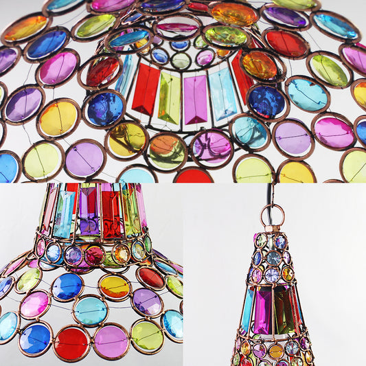 Antique Tapered Hanging Lamp Crystal 1 Light Pendant Lighting with Multi Colored Bead in Rustic Copper Clearhalo 'Art Deco Pendants' 'Cast Iron' 'Ceiling Lights' 'Ceramic' 'Crystal' 'Industrial Pendants' 'Industrial' 'Metal' 'Middle Century Pendants' 'Pendant Lights' 'Pendants' 'Tiffany' Lighting' 153697