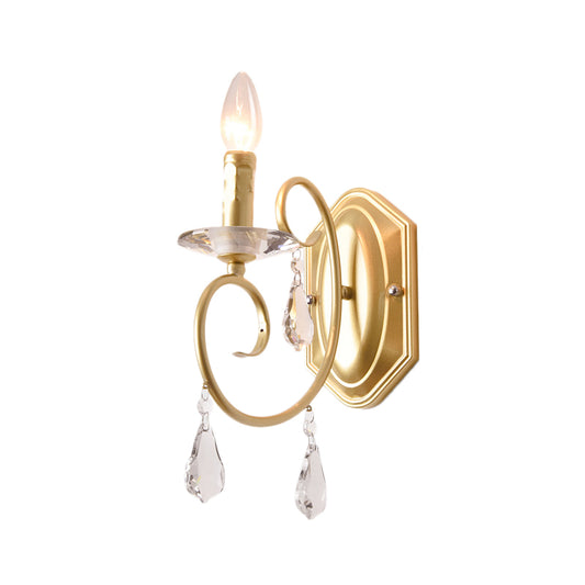 Modern Style Metal Wall Lamp 1 Light Candle Sconce Lamp with Clear Crystal Deco in Gold for Corridor Clearhalo 'Modern wall lights' 'Modern' 'Wall Lamps & Sconces' 'Wall Lights' Lighting' 153728