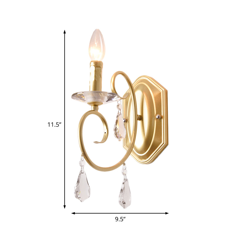 Modern Style Metal Wall Lamp 1 Light Candle Sconce Lamp with Clear Crystal Deco in Gold for Corridor Clearhalo 'Modern wall lights' 'Modern' 'Wall Lamps & Sconces' 'Wall Lights' Lighting' 153729