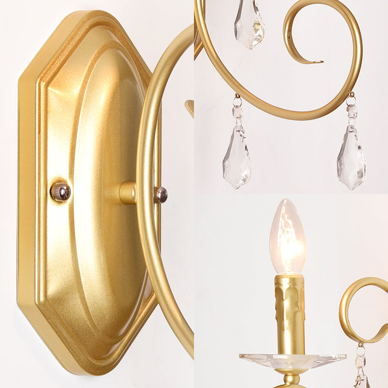 Modern Style Metal Wall Lamp 1 Light Candle Sconce Lamp with Clear Crystal Deco in Gold for Corridor Clearhalo 'Modern wall lights' 'Modern' 'Wall Lamps & Sconces' 'Wall Lights' Lighting' 153730