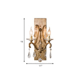 Rust Iron Wall Light Sconce Industrial Style Candle 2 Bulbs Wall Mounted Light with Clear Teardrop Crystal Clearhalo 'Modern wall lights' 'Modern' 'Wall Lamps & Sconces' 'Wall Lights' Lighting' 153762