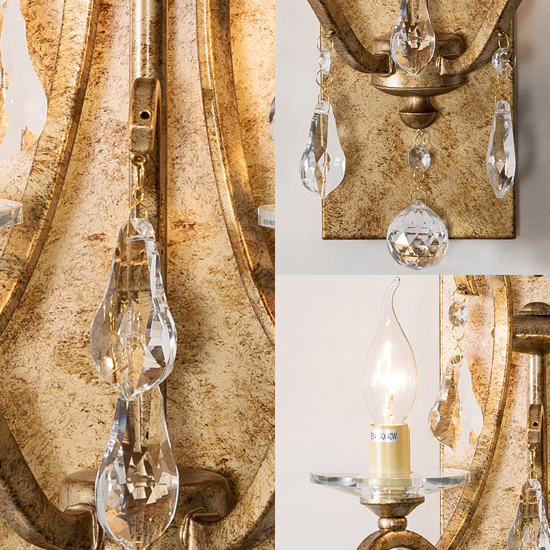 Rust Iron Wall Light Sconce Industrial Style Candle 2 Bulbs Wall Mounted Light with Clear Teardrop Crystal Clearhalo 'Modern wall lights' 'Modern' 'Wall Lamps & Sconces' 'Wall Lights' Lighting' 153763