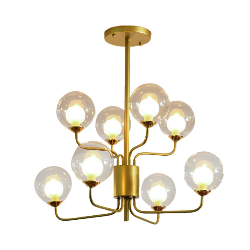 2-Tier Ball Clear Glass Chandelier with Radial Design Contemporary 8/12/18 Lights Black/Gold Hanging Light Fixture Clearhalo 'Ceiling Lights' 'Chandeliers' 'Glass shade' 'Glass' 'Modern Chandeliers' 'Modern' Lighting' 153766