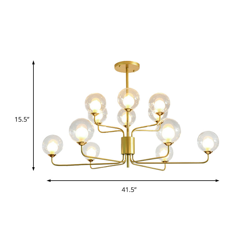 2-Tier Ball Clear Glass Chandelier with Radial Design Contemporary 8/12/18 Lights Black/Gold Hanging Light Fixture Clearhalo 'Ceiling Lights' 'Chandeliers' 'Glass shade' 'Glass' 'Modern Chandeliers' 'Modern' Lighting' 153771