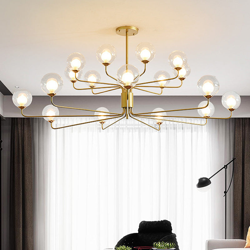 2-Tier Ball Clear Glass Chandelier with Radial Design Contemporary 8/12/18 Lights Black/Gold Hanging Light Fixture 18 Gold Clearhalo 'Ceiling Lights' 'Chandeliers' 'Glass shade' 'Glass' 'Modern Chandeliers' 'Modern' Lighting' 153772