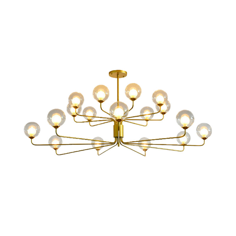 2-Tier Ball Clear Glass Chandelier with Radial Design Contemporary 8/12/18 Lights Black/Gold Hanging Light Fixture Clearhalo 'Ceiling Lights' 'Chandeliers' 'Glass shade' 'Glass' 'Modern Chandeliers' 'Modern' Lighting' 153774