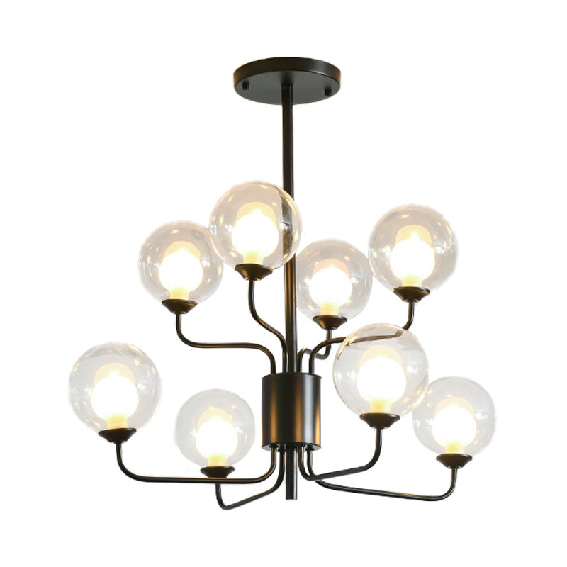 2-Tier Ball Clear Glass Chandelier with Radial Design Contemporary 8/12/18 Lights Black/Gold Hanging Light Fixture Clearhalo 'Ceiling Lights' 'Chandeliers' 'Glass shade' 'Glass' 'Modern Chandeliers' 'Modern' Lighting' 153778