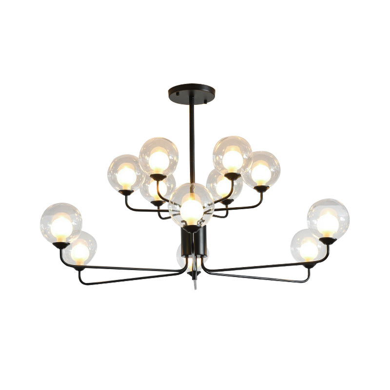 2-Tier Ball Clear Glass Chandelier with Radial Design Contemporary 8/12/18 Lights Black/Gold Hanging Light Fixture Clearhalo 'Ceiling Lights' 'Chandeliers' 'Glass shade' 'Glass' 'Modern Chandeliers' 'Modern' Lighting' 153781