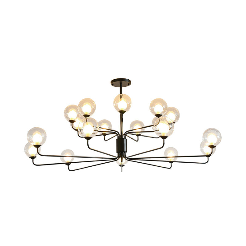 2-Tier Ball Clear Glass Chandelier with Radial Design Contemporary 8/12/18 Lights Black/Gold Hanging Light Fixture Clearhalo 'Ceiling Lights' 'Chandeliers' 'Glass shade' 'Glass' 'Modern Chandeliers' 'Modern' Lighting' 153784