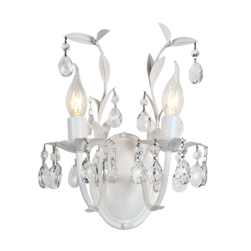 Bare Bulb Metallic Wall Light Fixture Modern White 1/2-Light Wall Sconce with Crystal and Leaf Decoration Clearhalo 'Modern wall lights' 'Modern' 'Wall Lamps & Sconces' 'Wall Lights' Lighting' 153788