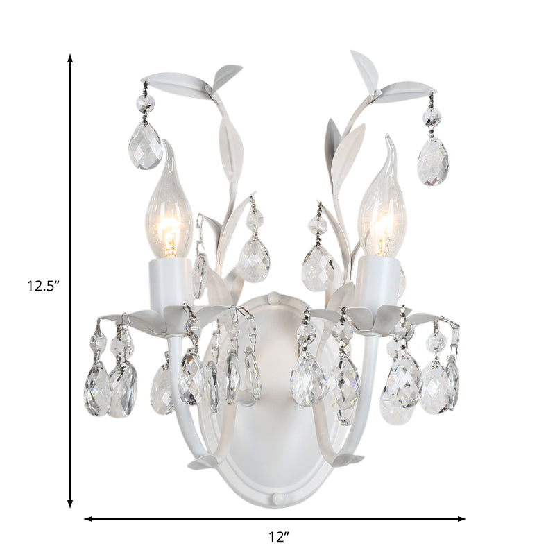 Bare Bulb Metallic Wall Light Fixture Modern White 1/2-Light Wall Sconce with Crystal and Leaf Decoration Clearhalo 'Modern wall lights' 'Modern' 'Wall Lamps & Sconces' 'Wall Lights' Lighting' 153789