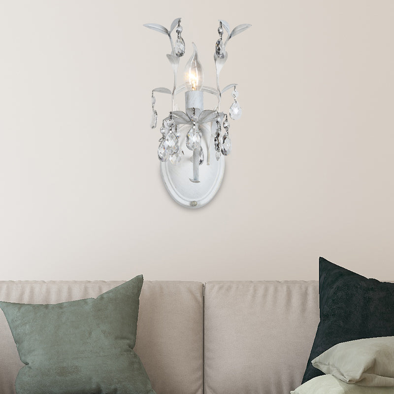 Bare Bulb Metallic Wall Light Fixture Modern White 1/2-Light Wall Sconce with Crystal and Leaf Decoration 1.0 White Clearhalo 'Modern wall lights' 'Modern' 'Wall Lamps & Sconces' 'Wall Lights' Lighting' 153790