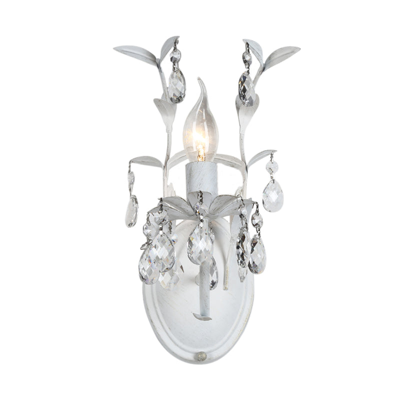 Bare Bulb Metallic Wall Light Fixture Modern White 1/2-Light Wall Sconce with Crystal and Leaf Decoration Clearhalo 'Modern wall lights' 'Modern' 'Wall Lamps & Sconces' 'Wall Lights' Lighting' 153792