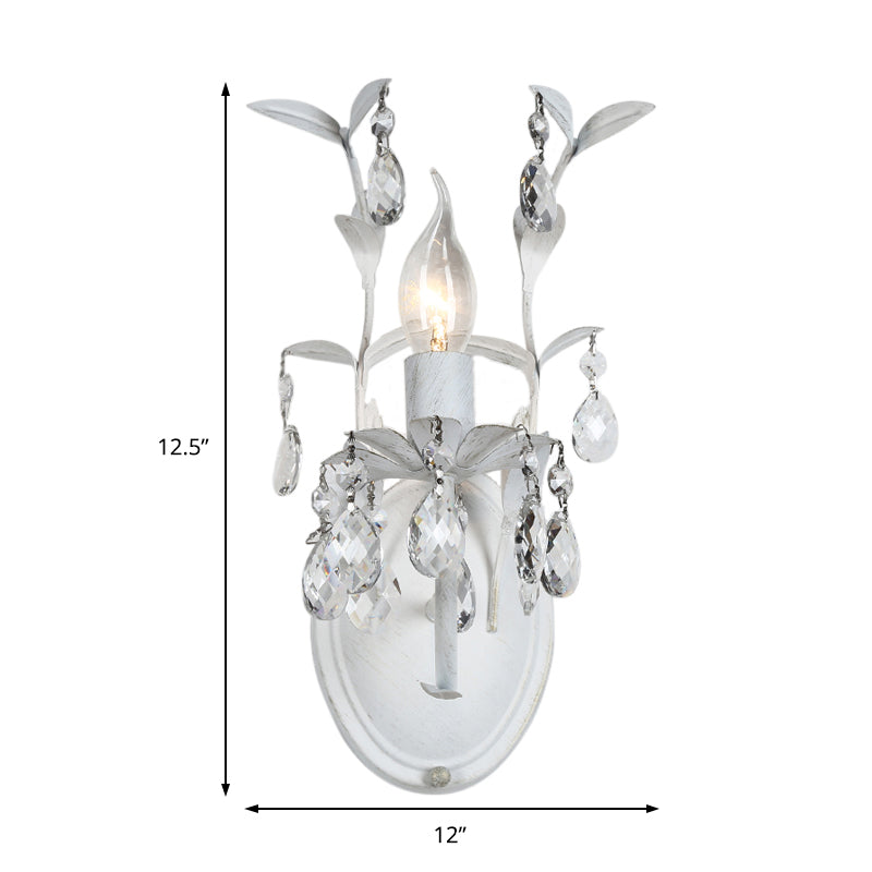 Bare Bulb Metallic Wall Light Fixture Modern White 1/2-Light Wall Sconce with Crystal and Leaf Decoration Clearhalo 'Modern wall lights' 'Modern' 'Wall Lamps & Sconces' 'Wall Lights' Lighting' 153793