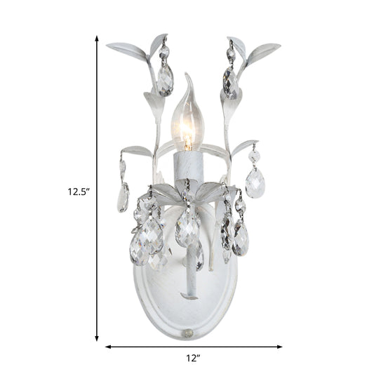 Bare Bulb Metallic Wall Light Fixture Modern White 1/2-Light Wall Sconce with Crystal and Leaf Decoration Clearhalo 'Modern wall lights' 'Modern' 'Wall Lamps & Sconces' 'Wall Lights' Lighting' 153793