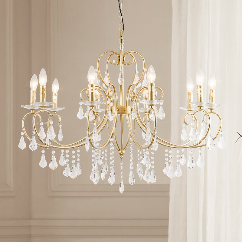 Modern Style Candle Hanging Lamp with Clear Crystal Accent 3/6 Lights Chandelier Lighting in Gold Clearhalo 'Ceiling Lights' 'Chandeliers' 'Modern Chandeliers' 'Modern' Lighting' 153795