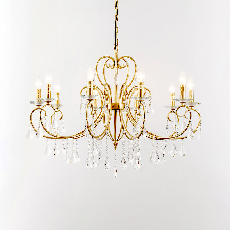 Modern Style Candle Hanging Lamp with Clear Crystal Accent 3/6 Lights Chandelier Lighting in Gold Clearhalo 'Ceiling Lights' 'Chandeliers' 'Modern Chandeliers' 'Modern' Lighting' 153796