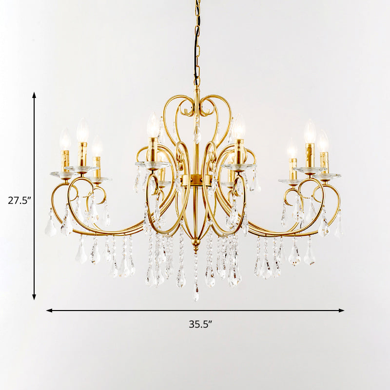 Modern Style Candle Hanging Lamp with Clear Crystal Accent 3/6 Lights Chandelier Lighting in Gold Clearhalo 'Ceiling Lights' 'Chandeliers' 'Modern Chandeliers' 'Modern' Lighting' 153797