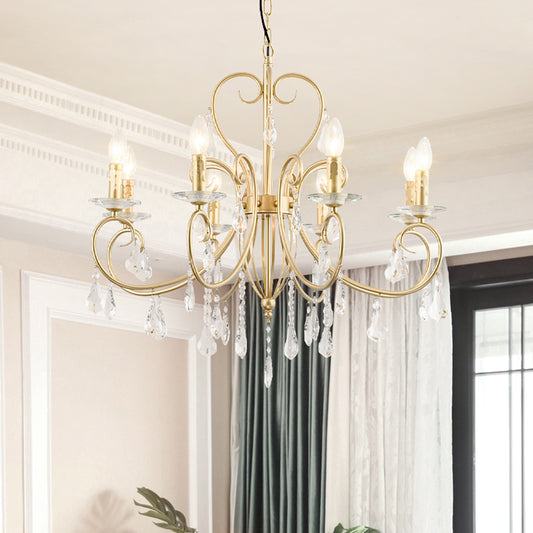 Modern Style Candle Hanging Lamp with Clear Crystal Accent 3/6 Lights Chandelier Lighting in Gold 8 Gold Clearhalo 'Ceiling Lights' 'Chandeliers' 'Modern Chandeliers' 'Modern' Lighting' 153798