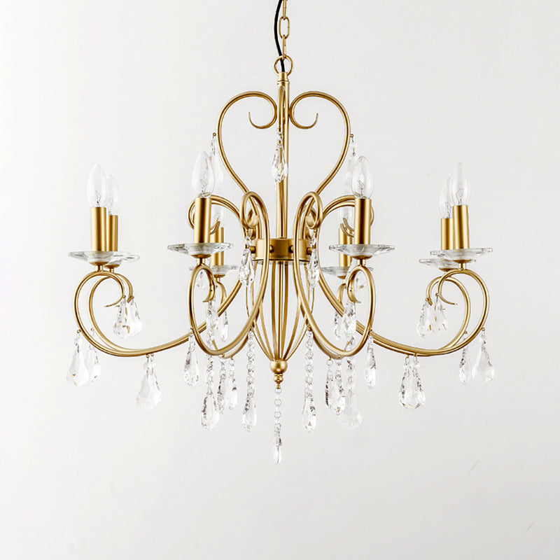 Modern Style Candle Hanging Lamp with Clear Crystal Accent 3/6 Lights Chandelier Lighting in Gold Clearhalo 'Ceiling Lights' 'Chandeliers' 'Modern Chandeliers' 'Modern' Lighting' 153800