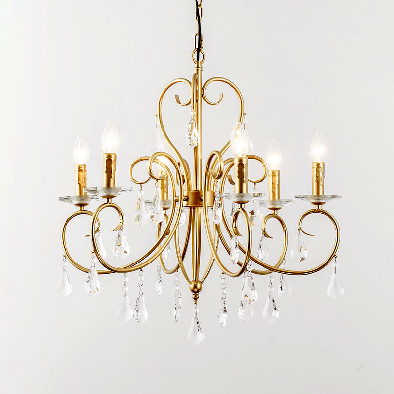 Modern Style Candle Hanging Lamp with Clear Crystal Accent 3/6 Lights Chandelier Lighting in Gold Clearhalo 'Ceiling Lights' 'Chandeliers' 'Modern Chandeliers' 'Modern' Lighting' 153803