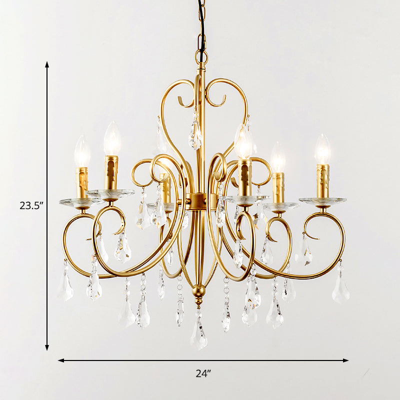 Modern Style Candle Hanging Lamp with Clear Crystal Accent 3/6 Lights Chandelier Lighting in Gold Clearhalo 'Ceiling Lights' 'Chandeliers' 'Modern Chandeliers' 'Modern' Lighting' 153804