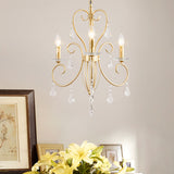 Modern Style Candle Hanging Lamp with Clear Crystal Accent 3/6 Lights Chandelier Lighting in Gold 3 Gold Clearhalo 'Ceiling Lights' 'Chandeliers' 'Modern Chandeliers' 'Modern' Lighting' 153805