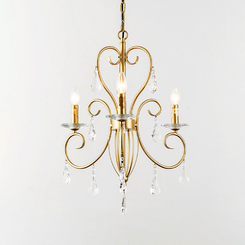 Modern Style Candle Hanging Lamp with Clear Crystal Accent 3/6 Lights Chandelier Lighting in Gold Clearhalo 'Ceiling Lights' 'Chandeliers' 'Modern Chandeliers' 'Modern' Lighting' 153806