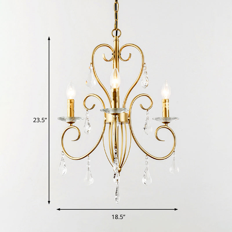 Modern Style Candle Hanging Lamp with Clear Crystal Accent 3/6 Lights Chandelier Lighting in Gold Clearhalo 'Ceiling Lights' 'Chandeliers' 'Modern Chandeliers' 'Modern' Lighting' 153807